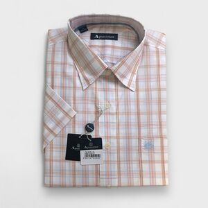 NWT Aquascutum Short Sleeve Shirt White/ Coral/Lt. Blue/ Tan Plaid | Size XL